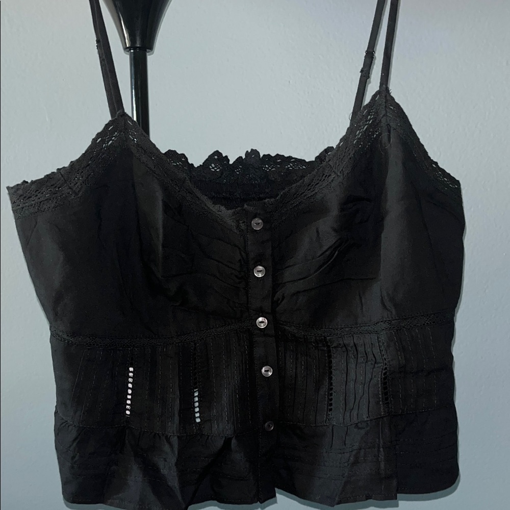 American Eagle Outfitters Black Button-Up Crop Top